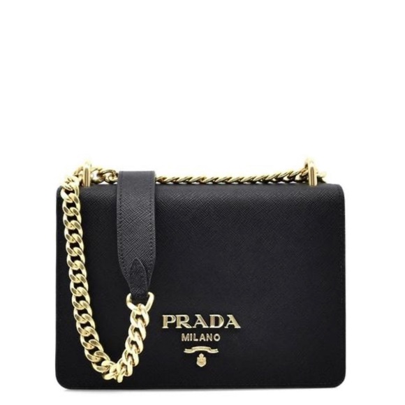 PRADA Tessuto Saffiano Chain Crossbody Bag With Logo - EUC